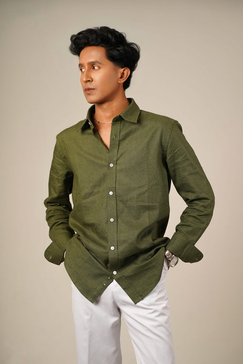 Pure Linen Shirt – Olive Green
