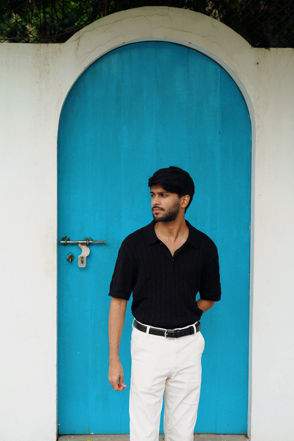 Luxury Cable Knit Polo – Black