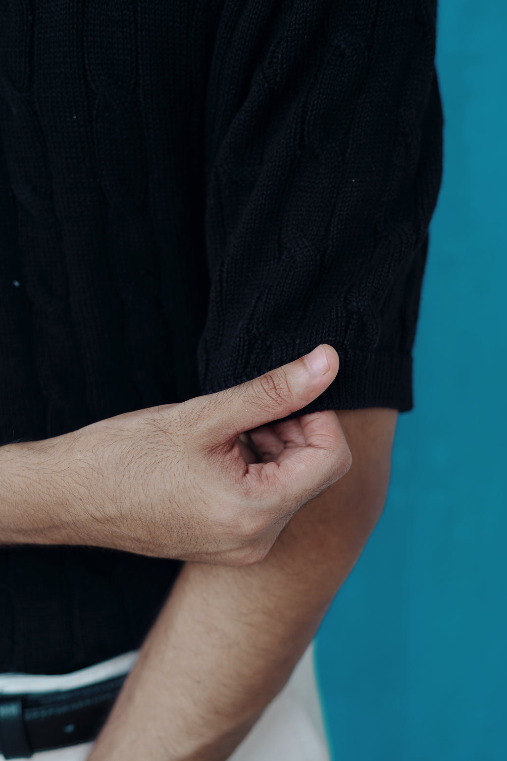 Luxury Cable Knit Polo – Black