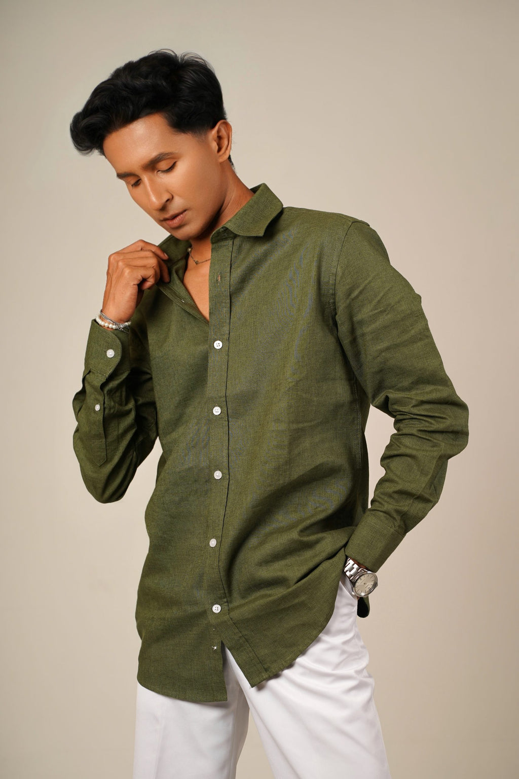 Pure Linen Shirt – Olive Green