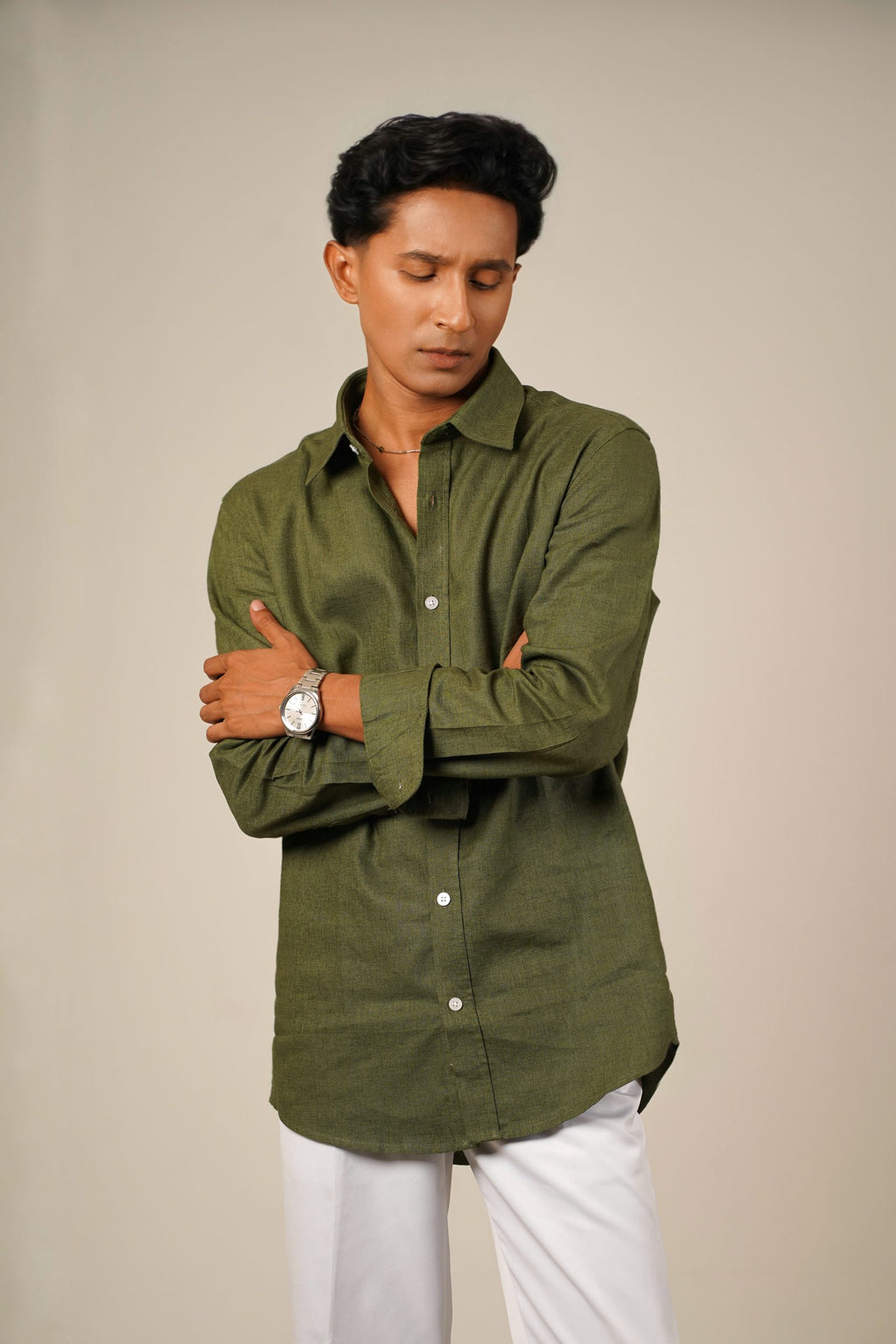 Pure Linen Shirt – Olive Green