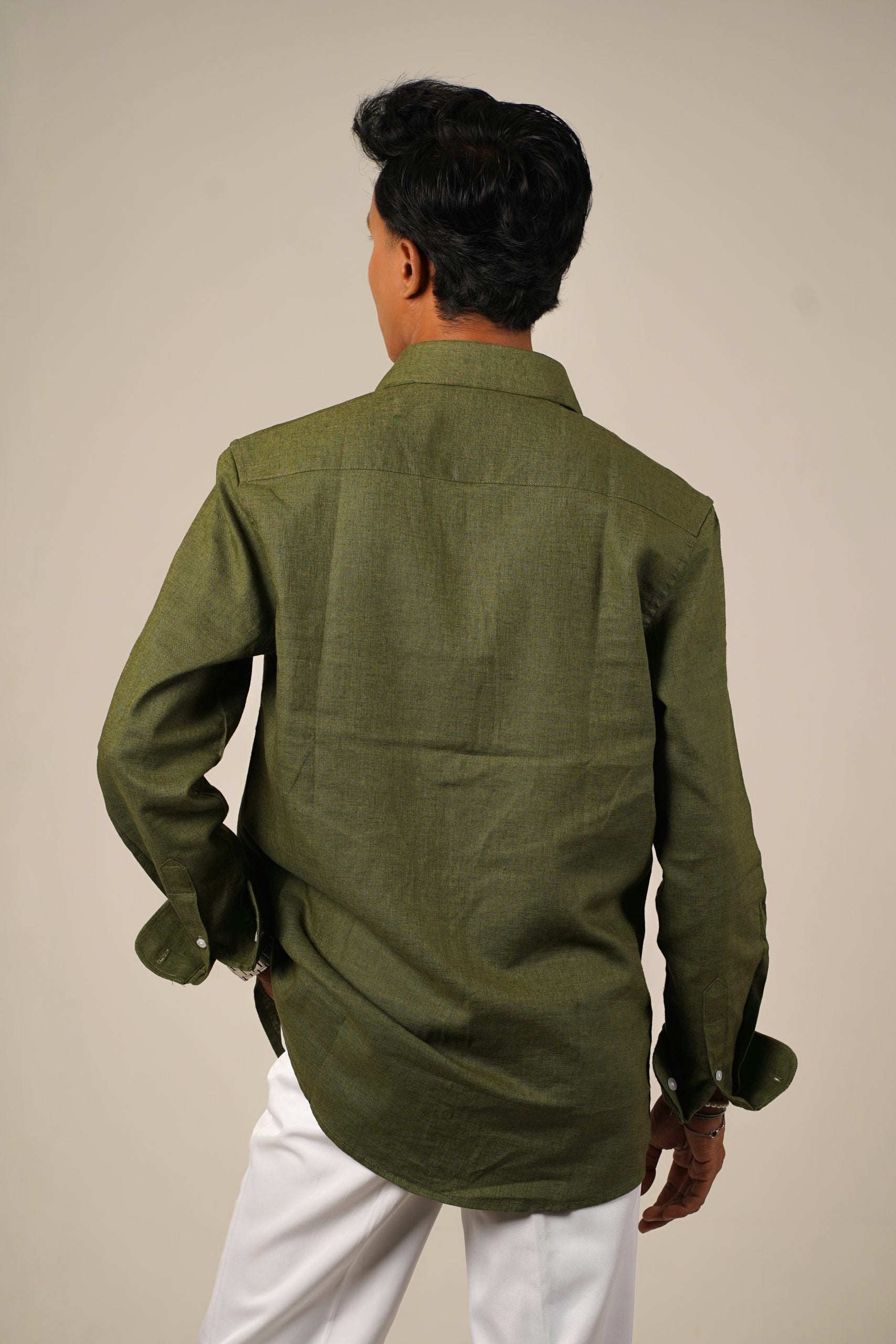 Pure Linen Shirt – Olive Green
