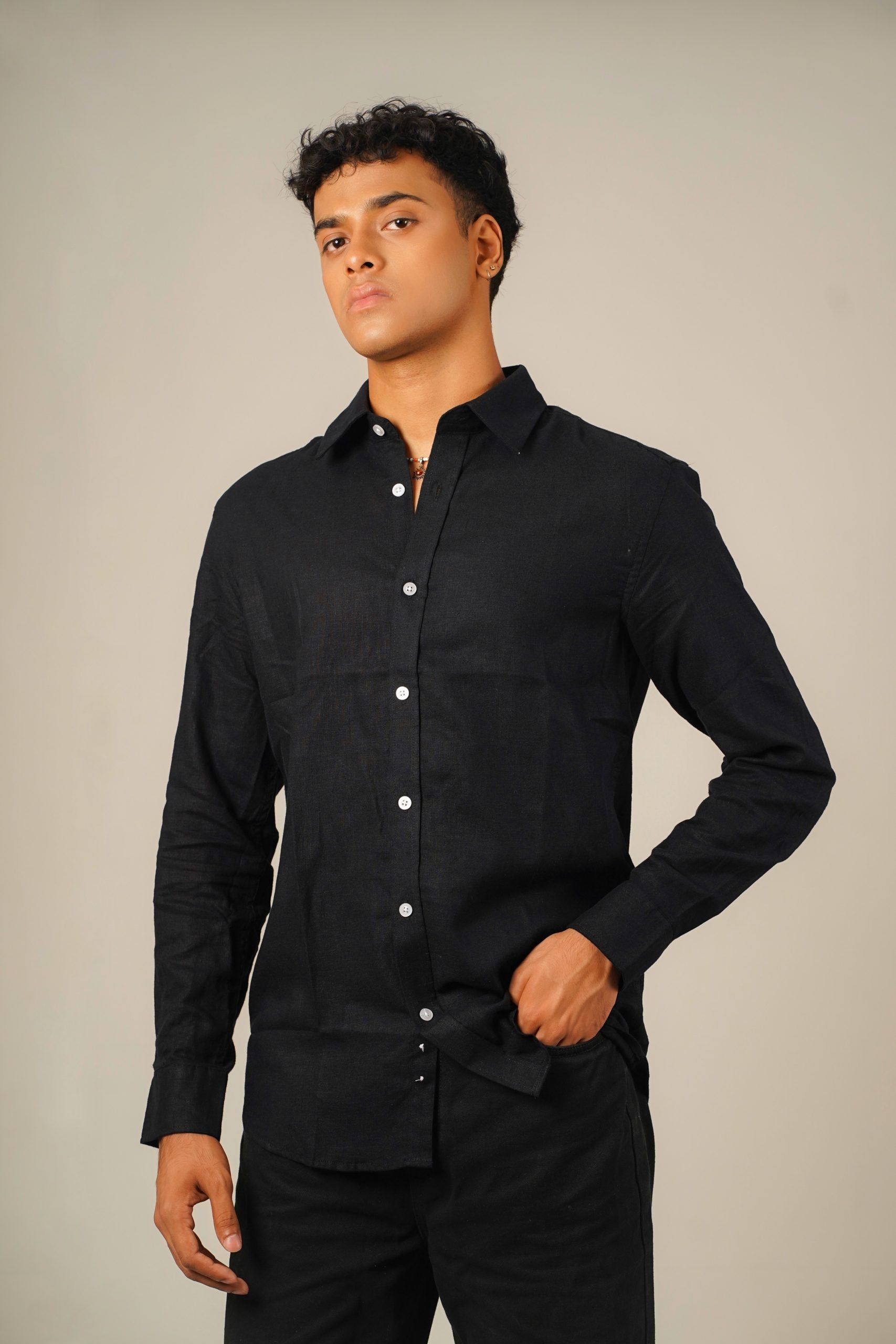 Pure Linen Shirt – Black
